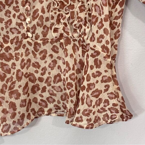 Lulu’s | Women’s Ivory Brown Sheer Blush Animal Print Long Sleeve Blouse Size M - Picture 8 of 16
